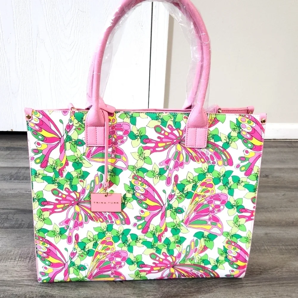 New!Trina Turk Butterfly Stripe‎ Tote Bag